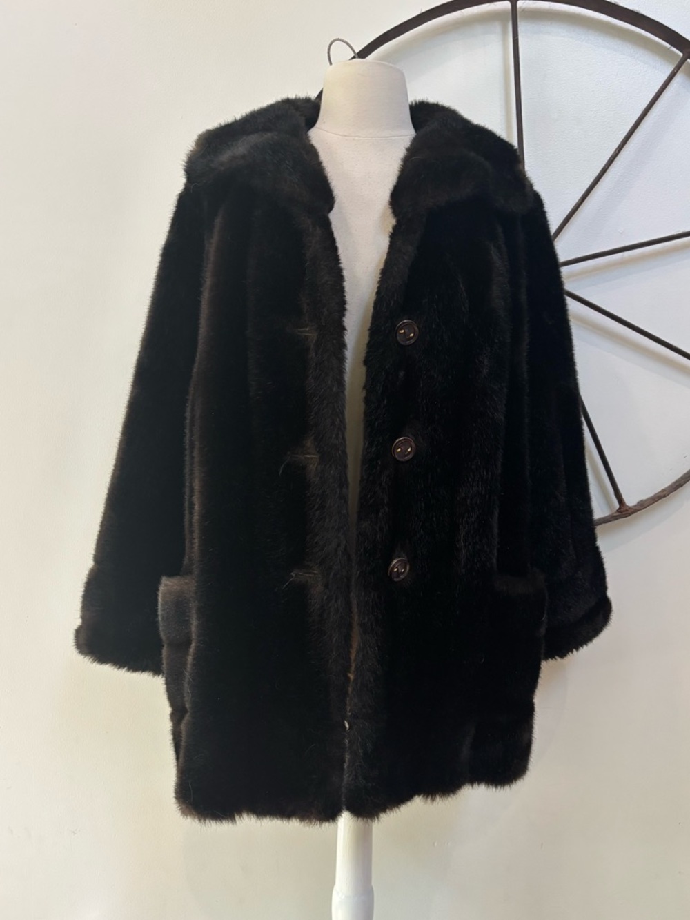 Vintage 1970s Mincara by Russel Taylor for Lord & Taylor faux Mink cocktail coat